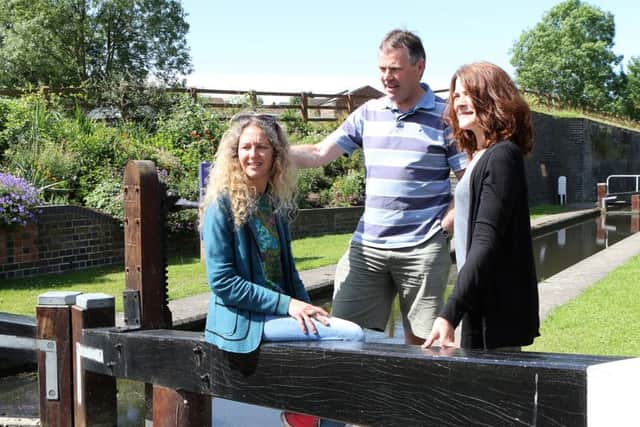 Natalie Peace and Donna Booth talking to Rod Auton of the Chesterfield Canal Trust