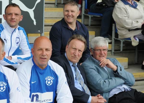 Dave Caldwell, Neil Warnock and John Duncan at the Ernie Moss game (Pic: Phil Tooley)