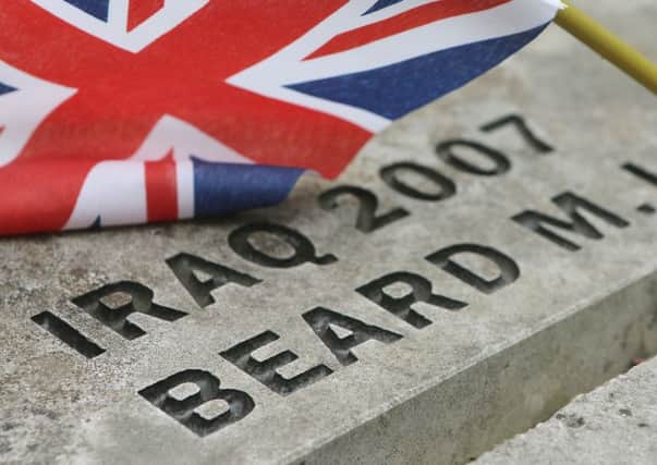 The memorial to Martin Beard killed in Iraq whilst serving in the RAF Regiment