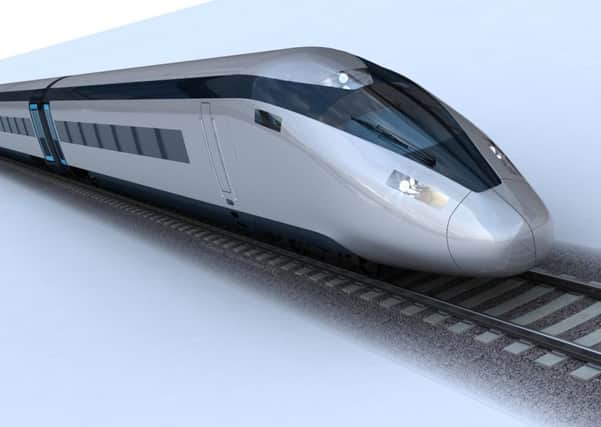 Computer-generated visuals of a high speed train. HS2. For editorial usage only.