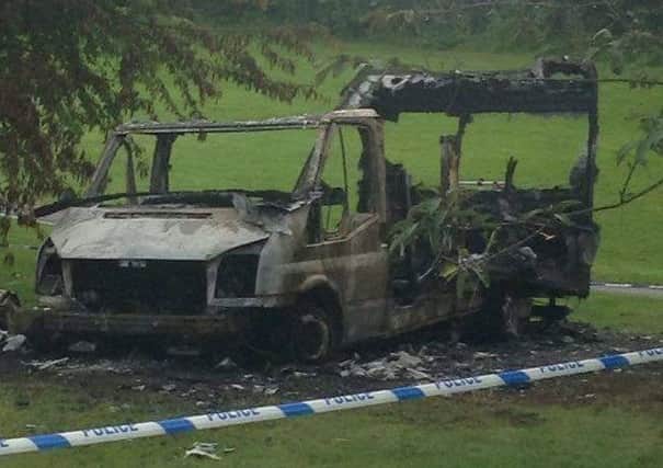 The remains of a vehicle set on fire in Bolsover