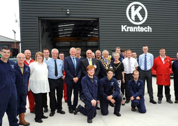 Staff at Krantech in Staveley, are joined by special guests, Coun Steve Brunt and his wife Jill, the Mayor and Mayoress of Chester, and Martin Wright from OneSubsea at the opening of their new facility in Staveley on Wednesday.