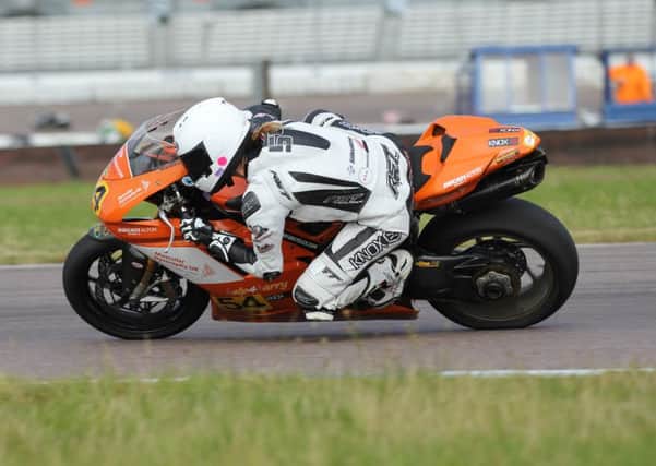 SMALL RIDES BIG -- Lara Small on the Ducati machine at Rockingham, where she was a guest rider.