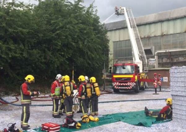 Firefighters at SCA Hygiene Products (UK) Ltd, Goyt Side Mill, Goyt Side Road, Chesterfield, today. Picture: DFRS (Twitter)