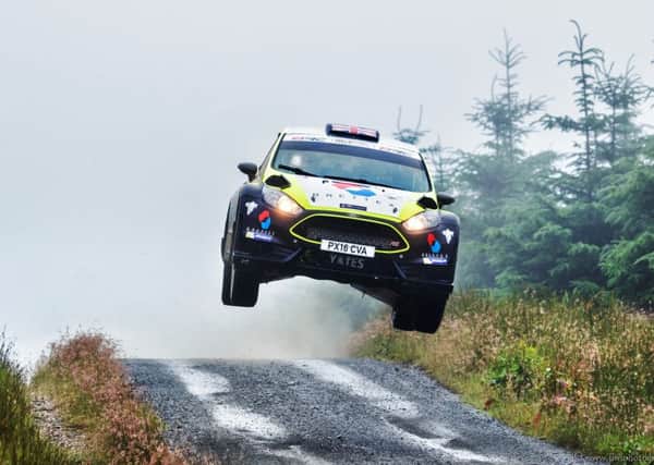 FLYING HIGH -- a spectacular shot of Chesterfield driver Rhys Yates, who finished an impressive eighth overall at the Ulster Rally last weekend. (PHOTO BY: JMS Photographic)
