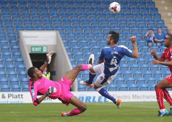 Chesterfield FC v Swindon Town, the clearance that led to Chesterfield's opening goal