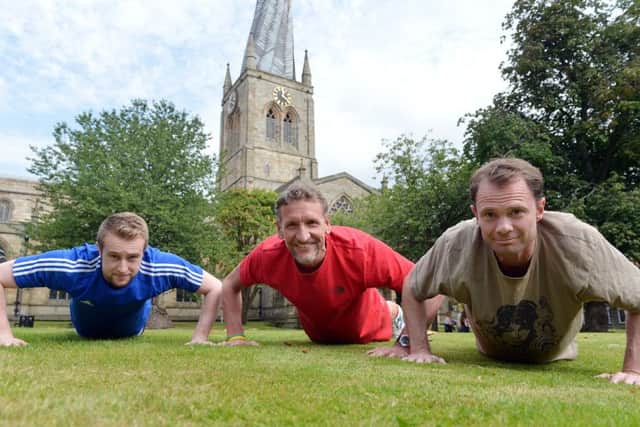 Push up challenge by Derbyshire Times staff Liam Norcliffe, Jon Cooper and Ben McVay.