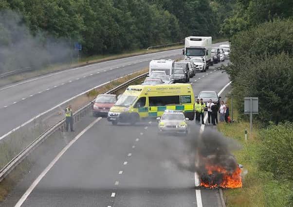 Car fire on A38 northbound. Pictures: Andrew Eyley.