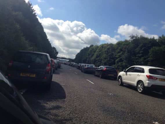 Traffic built up on the A-road before police cleared the accident site. (Image: Twitter @SarahTiser)