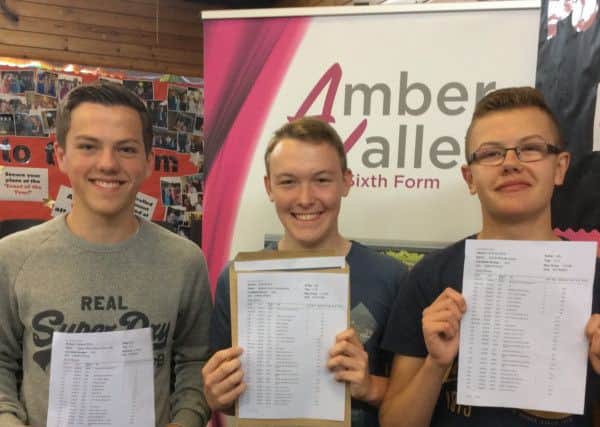 Ripley Academy pupils Alfie Skinner, Ben Proudler and Josh Lomas with their GCSE results.