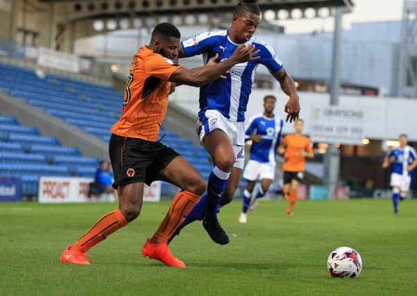 Chesterfield v Wolverhampton Wanderers in the Checkatrade Trophy at the Proact on Tuesday August 30th 2016. Chesterfield player Rai Simons in action. Photo: Chris Etchells