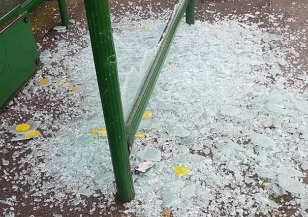 Damage caused to a bus stop in Brimington.