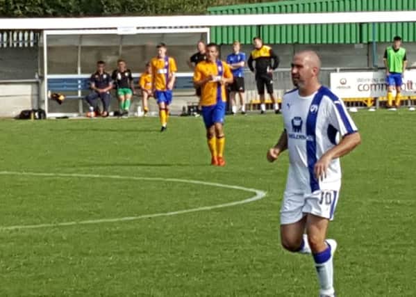 Gary Taylor-Fletcher on his way to a brace for Chestrefield reserves against Mansfield Town today.