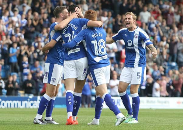 Chesterfield FC v Northampton, celebrating Conor Wilkinson's opening goal
