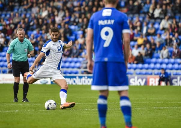 Chesterfield'ss Ched Evans takes a free kick