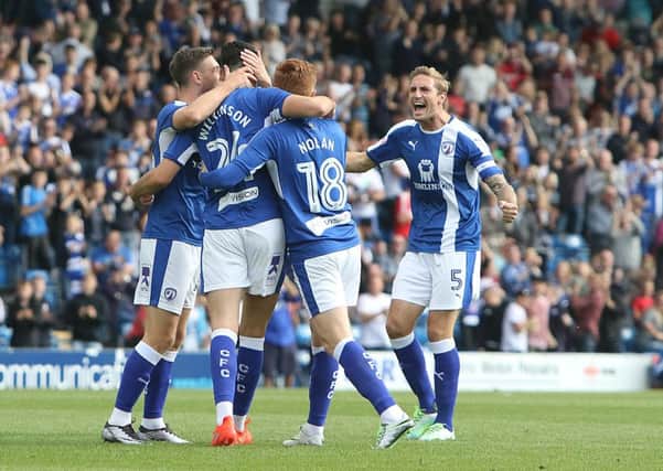 Chesterfield FC v Northampton, celebrating Conor Wilkinson's opening goal