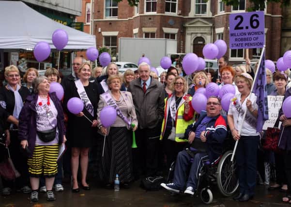 The WASPI women of North East Derbyshire with Dennis Skinner MP and other supporters.