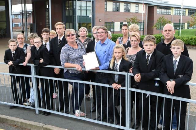 Springwell Community College, parents protest at the uniform policy, parents and students outside the school