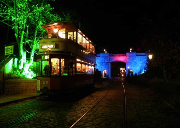 LET THERE BE LIGHTS -- an illuminated tram at Crich Tramway Village during Starlight Spectacular week.