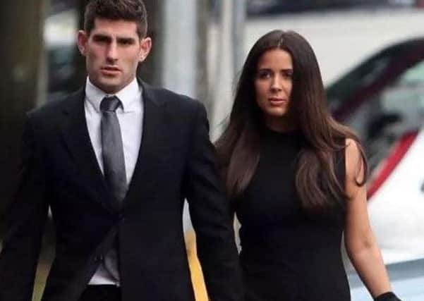 Ched Evans with partner Natasha Massey, arriving at Cardiff Crown Court. Picture: PA wire/Steve Parsons.