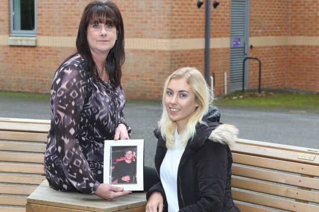 Debbie Newton, with a photo of her son Adam Elliott, and Bethany Cousins. Picture: Jason Chadwick.