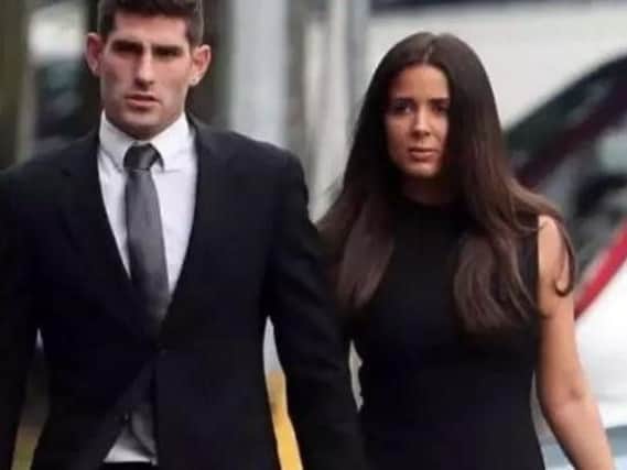 Ched Evans with partner Natasha Massey, arriving at Cardiff Crown Court. Picture: PA wire/Steve Parsons.