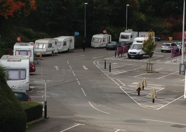 Travellers at Sainsbury's in Chesterfield.