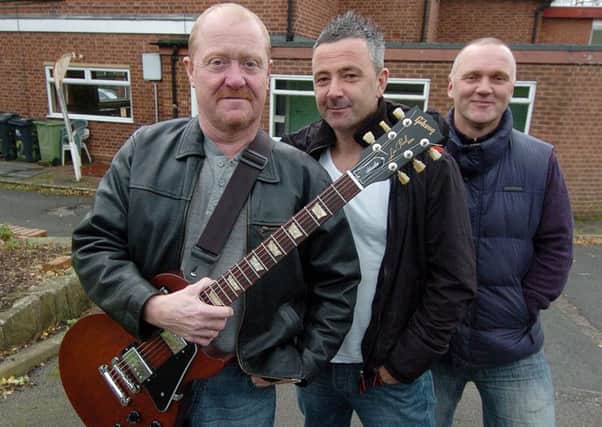 Shipley working mens club H Stock. Organiser Andy Whitt with members of the band Shywolf Phil Toone and Darren Travis.