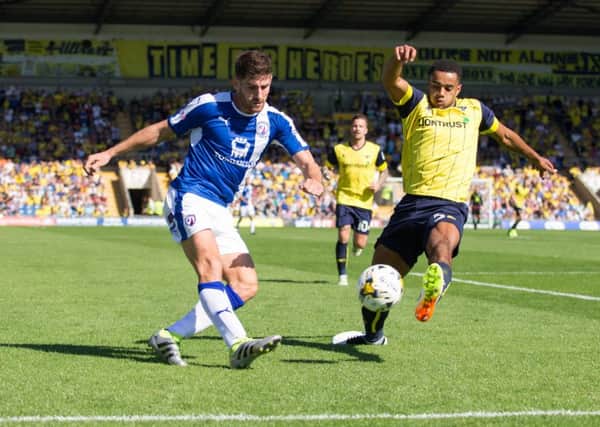 Oxford United vs Chesterfield - Ched Evans tries to get a cross in - Pic By James Williamson