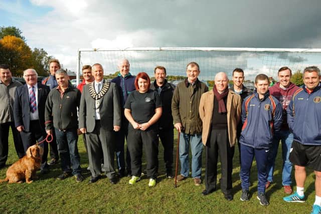 Ripley Town FC club officials pictured with councillors who have supported them, including Ripley mayor, Coun Alwyn Bridge.