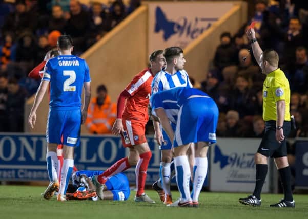 Colchester United vs Chesterfield - Gary Liddle recives a straight Red Card - Pic By James Williamson