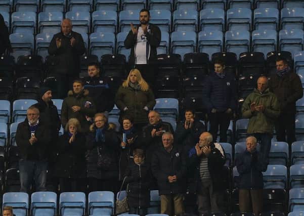 Picture by Gareth Williams/AHPIX.com. Football, Sky Bet League One; 
Coventry City v Chesterfield; 01/11/2016 KO 7.45pm;  
Ricoh Arena;
copyright picture;Howard Roe/AHPIX.com
The travelling fans applaud the players at full-time