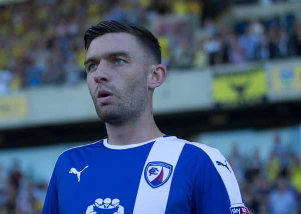 Jay O'Shea - put Chesterfield ahead against Rovers before the break.

Pic By James Williamson