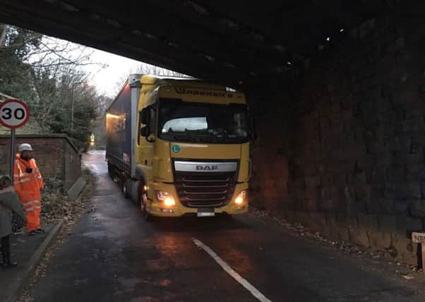 Lorry stuck under a bridge on Newbridge Road in Ambergate. Picture: Derbyshire Roads Policing