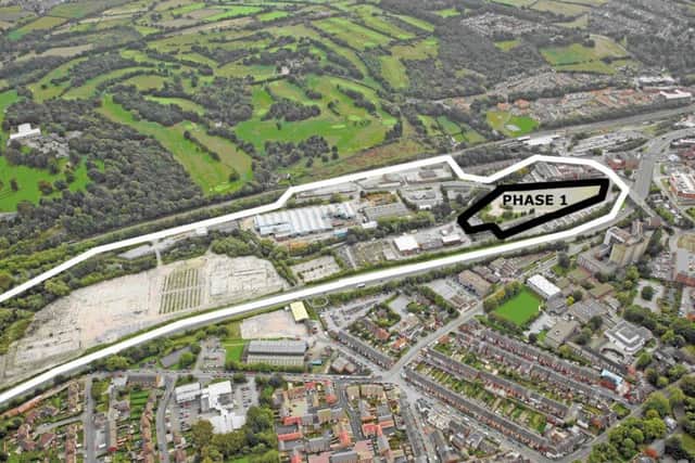 The Chesterfield Waterside development with the location of Phase 1 highlighted.