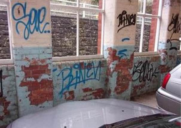 Graffiti attack at Masson Mills, Matlock Bath
