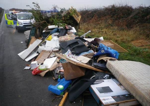 A huge amount of fly-tipped waste on Morton Lane near Apperknowle.