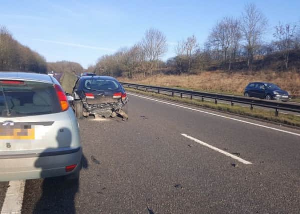 The scene of an accident on the A38 between Coxbench and Ripley.
