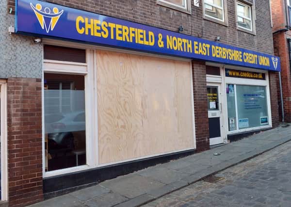 The window of Chesterfield Credit Union was smashed by the burglars.