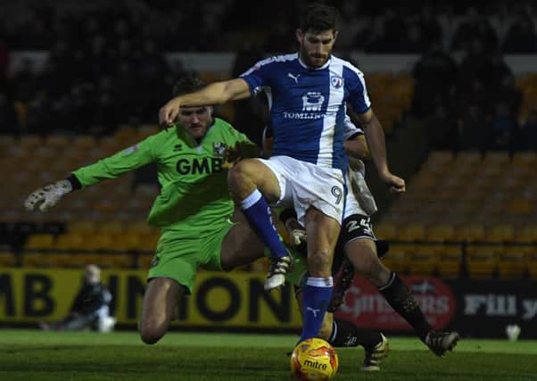 Ched Evans attempts an audacious backheel. Picture: Andrew Roe