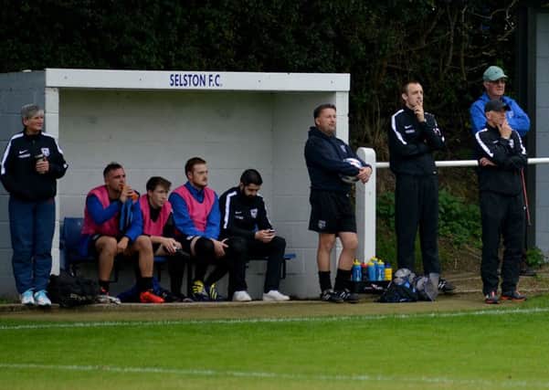 Selston FC v Southwell City, the Selston dugout