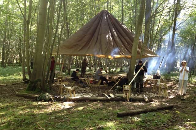 A woodland shelter.