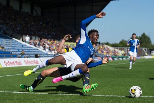 Oxford United vs Chesterfield - Gboly Ariyibi is fouled - Pic By James Williamson