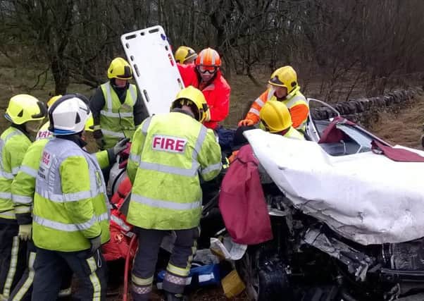 South Yorkshire Fire Services working with Derbyshire firefighters,  Derbyshire Police and Air Ambulance at the crash in Derbyshire on February 2 2017. Picture: South Yorkshire Fire Services.