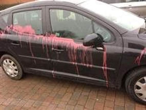 Polcie are appealing for information after pink paint was poured over a car in Lower Pilsley