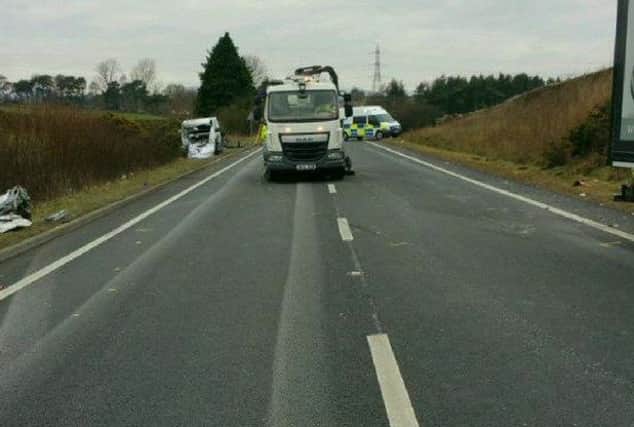 Cumbria Police on the scene of a crash which left two men from Derbyshire in hospital