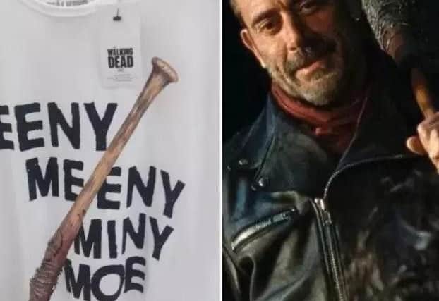The "racist" t-shirt and Negan from The Walking Dead.