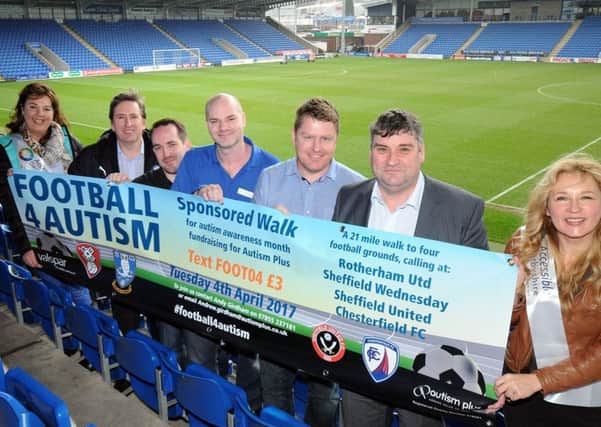 Organisers and supporters of the Football 4 Autism sponsored walk pictured at the Proact Stadium in Chesterfield on Monday, they are from left, Gillian Scotford from Accessible Derbyshire, Nick Johnson Head of Media at Chesterfield FC, Andy Girdham from Autism Plus, walk organiser Ray Watts, Sean Goldsmith from Hallam 2, John Croot from Chesterfield FC Community Trust and Jane Carver also of Accessible Derbyshire.