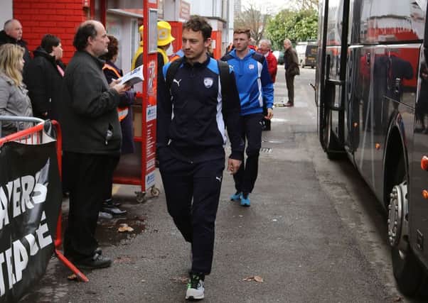 Picture by Gareth Williams/AHPIX.com. Football, Sky Bet League One; 
Swindon Town v Chesterfield; 04/03/2017 KO 3.00pm;  
County Ground; copyright picture;Howard Roe/AHPIX.com
Spirites players arrive at Swindon