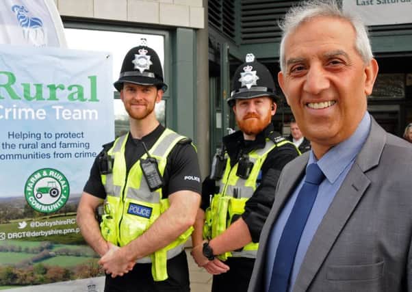 Pictured at the launch of the Derbyshire Rural Crime Team at Bakewell Agricultural Centre on Monday is Derbyshire's Police and Crime Commissioner Hardyal Dhindsa, right with PC's Andy Shaw and James Bowler.